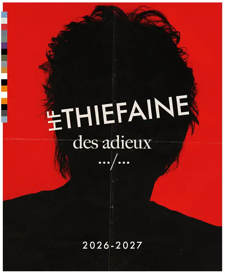 Hubert-Félix Thiéfaine, affiche silhouette noire sur fond rouge, tournée des-adieux 2026-2027-photo site HFT