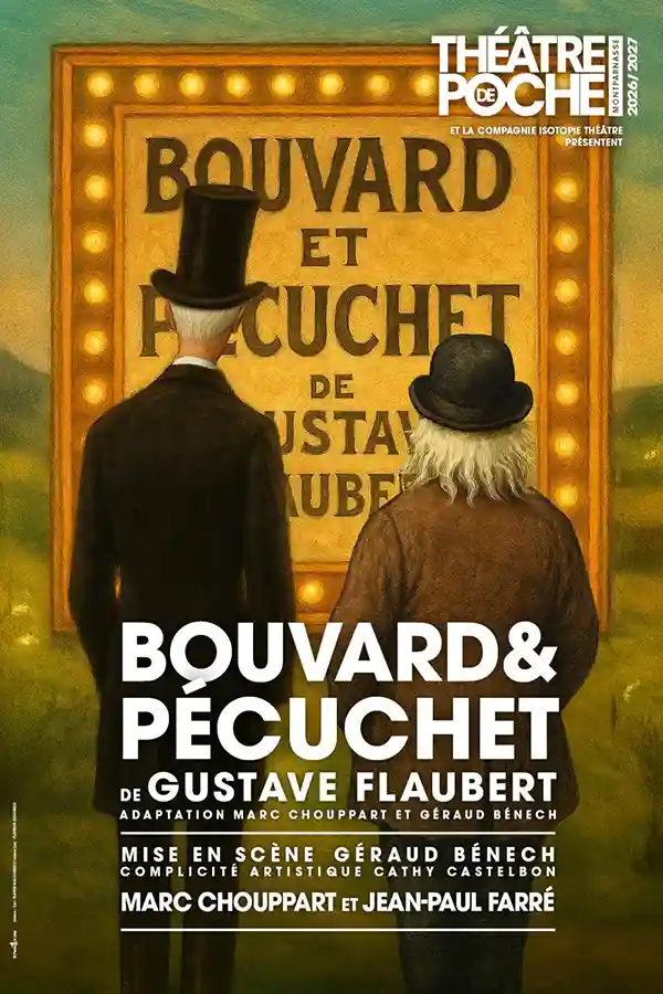 BOUVARD ET PECUCHET, affiche avec 2 personnes dessus qui tournent le dos en regardant une affiche