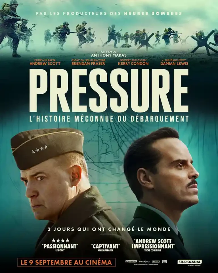 Pressure, 72h avant le d-day, affiche avec les deux comédiens principaux de l'histoire, dos à dos.