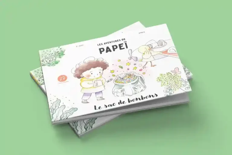 Interview de E-Jazz, Les aventures de Papeï – le sac de bonbons, spectacle musical, Livre audio, dessins à la manière un peu de Saint Exupéry